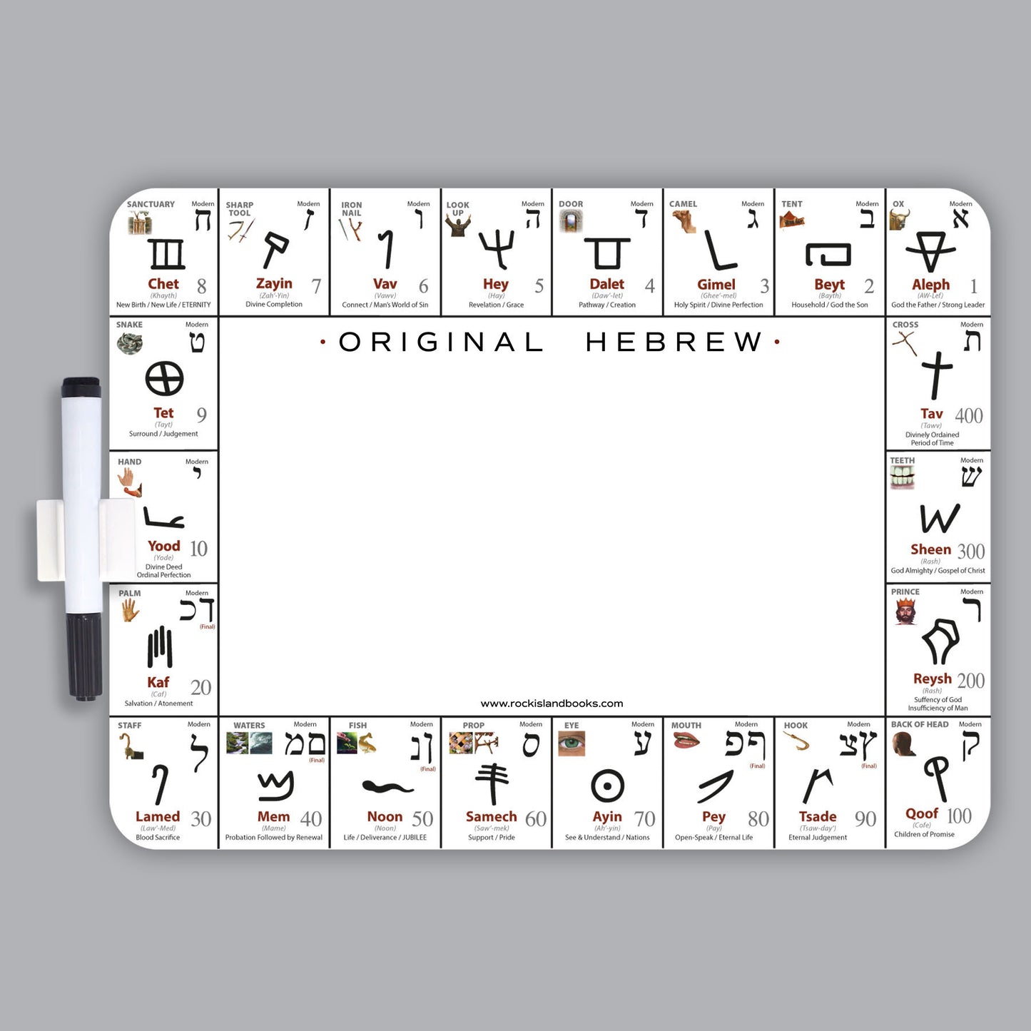 3-Piece Bundle Special! - Hebrew Language Package: Hebrew Book, Hebrew Letter Whiteboard and Hebrew Teaching Cards