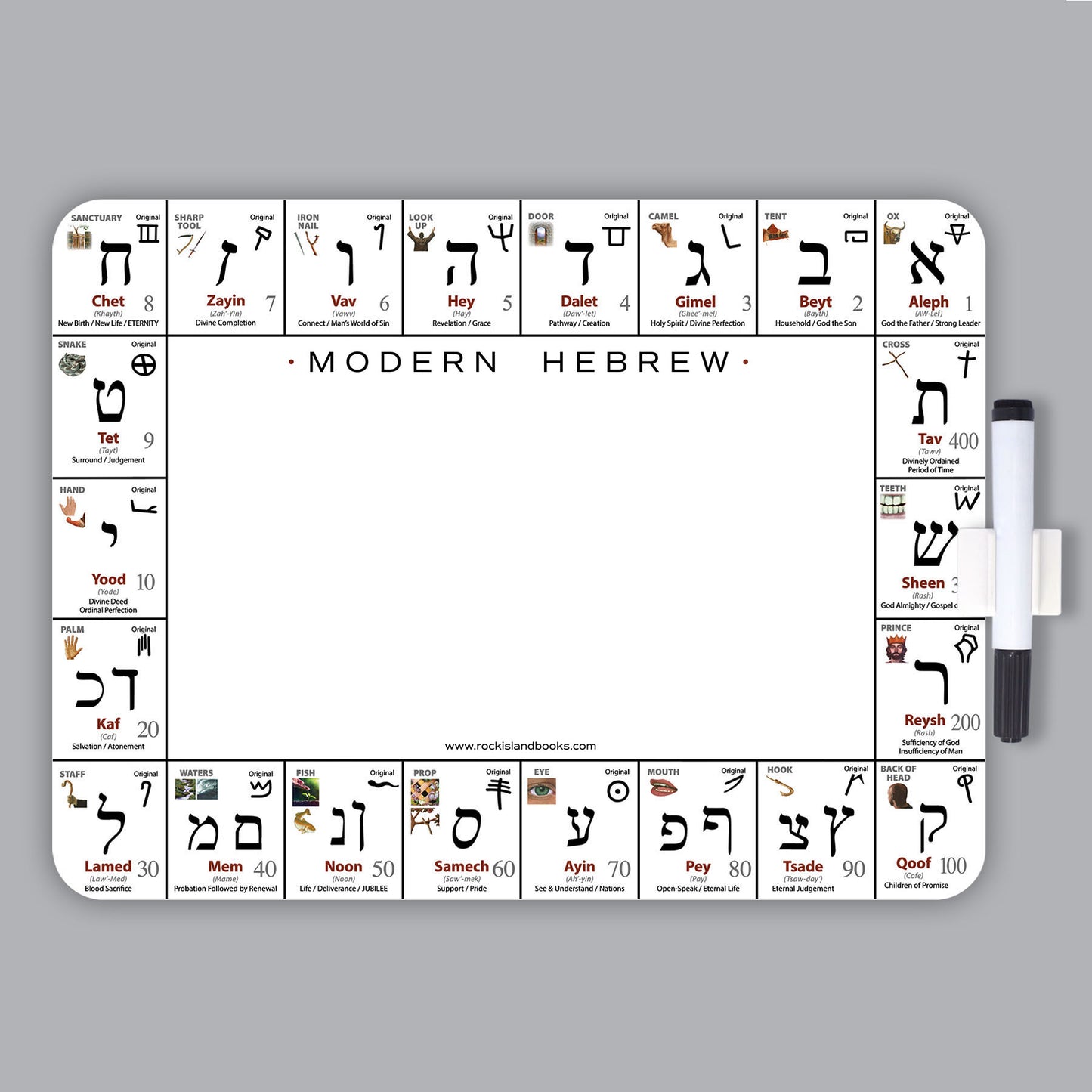 3-Piece Bundle Special! - Hebrew Language Package: Hebrew Book, Hebrew Letter Whiteboard and Hebrew Teaching Cards