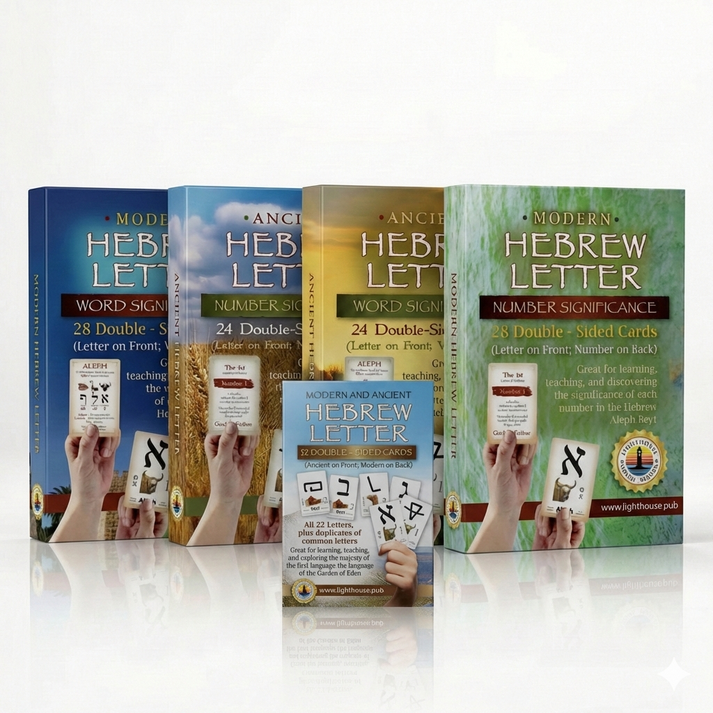 Set of Hebrew card decks related to Hebrew letters and numbers on a white background