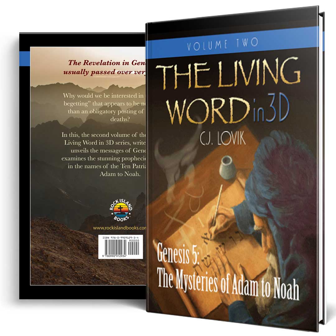 The image shows the cover and back cover of a book titled 'The Living Word in 3D – Volume 2' by C.J.