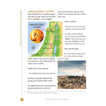 Book page with text and images about the Annunciation to Mary, including a map and a photograph of a cityscape.